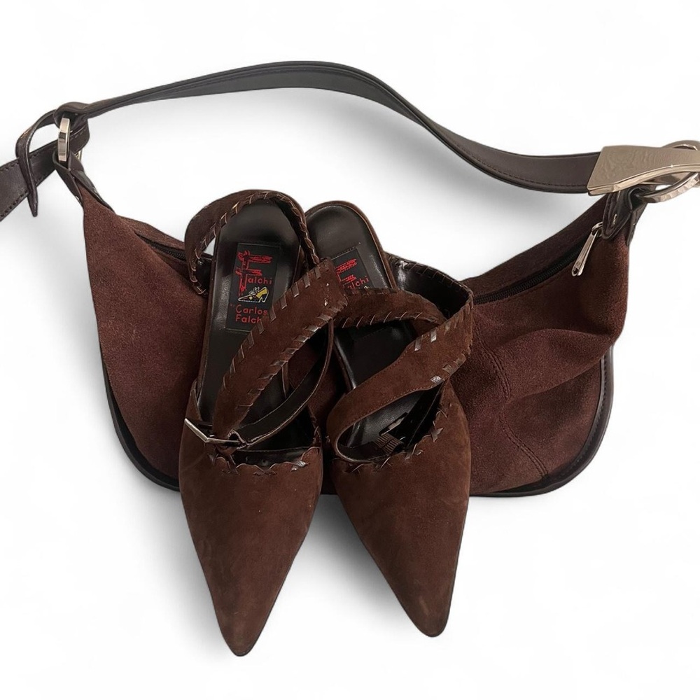 Carlos Falchi Brown pointy heel+ Anne Klein brown suede bag